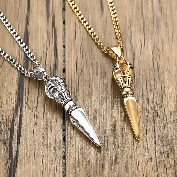 Waterproof gold dagger pendant necklace made of stainless steel
