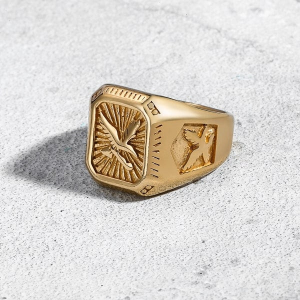 Waterproof gold eagle ring