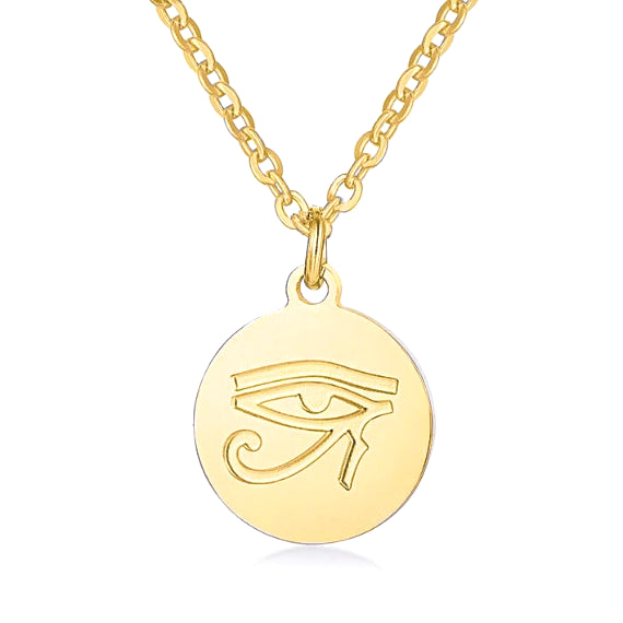 Gold round Eye of Ra pendant necklace for men