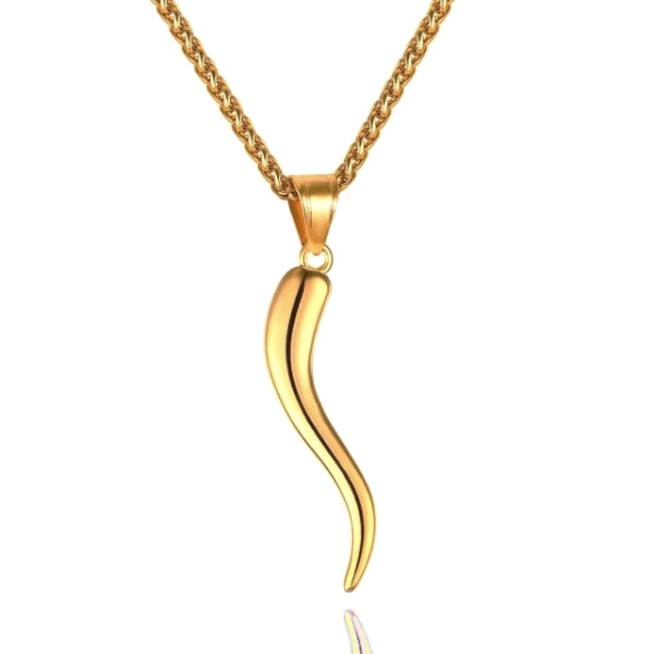 Gold Italian horn pendant necklace for men