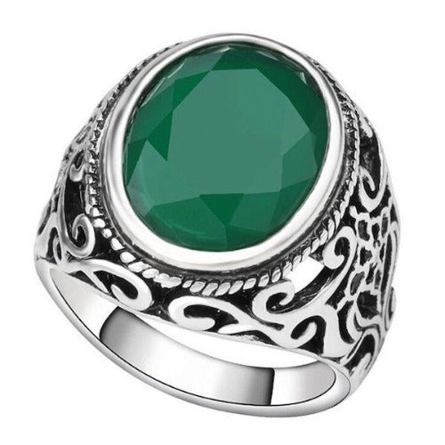 Jade Green Silver Signet Pinky Ring For Men