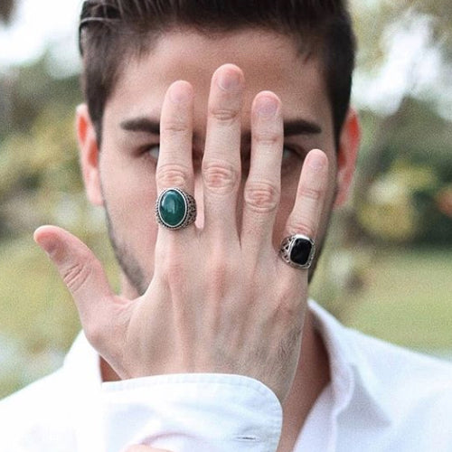 Jade Green Signet Ring For Men