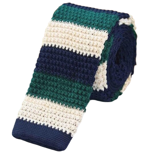 Classy Men Green White Blue Square Knit Tie