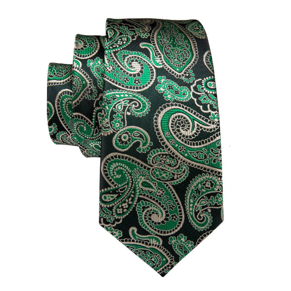 Green and black paisley necktie made of silk