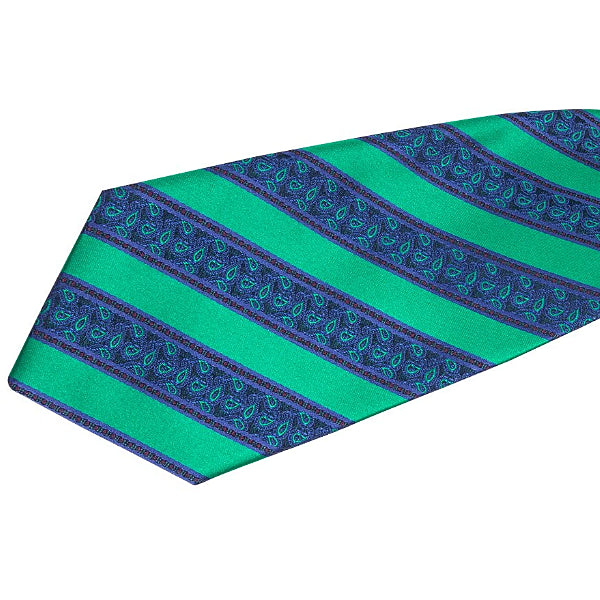 Details of the green & blue striped paisley tie