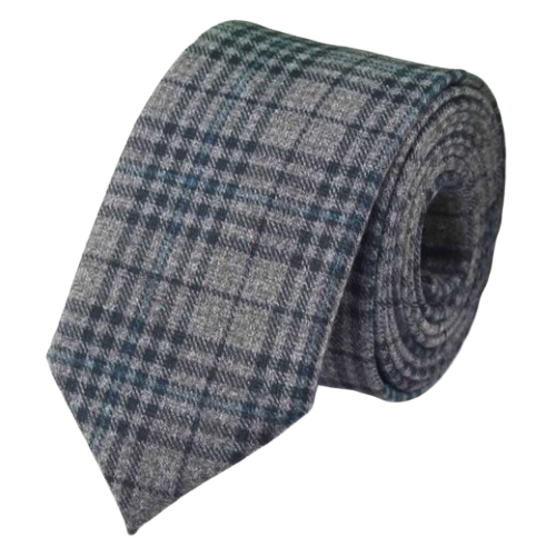 Classy Men Grey Blue Checkered Cotton Necktie