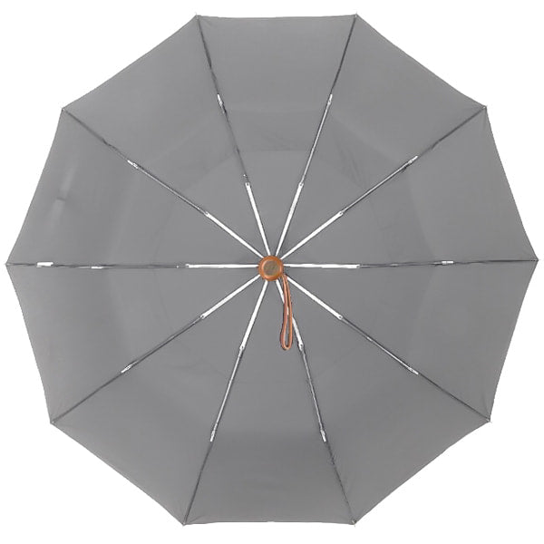 Grey Automatic Windproof Folding Umbrella Wooden Handle