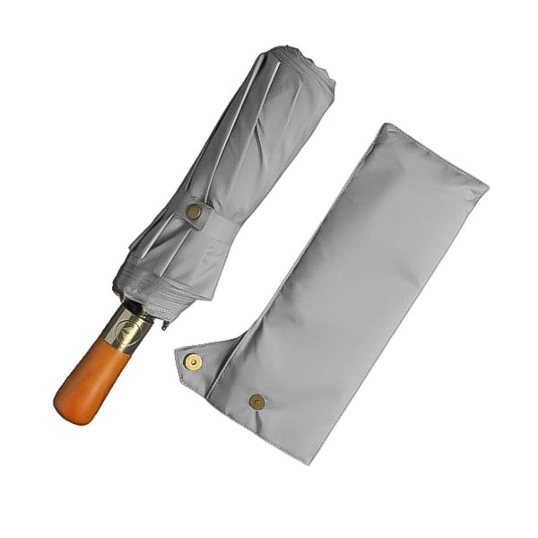 Grey Automatic Windproof Folding Umbrella with a Magnetic Travel Sleeve