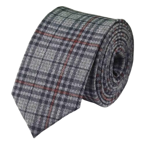 Classy Men Grey Red Checkered Cotton Necktie