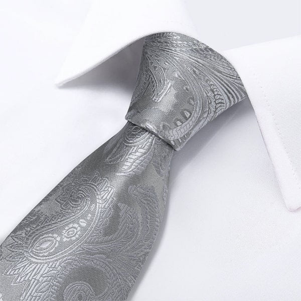 Grey and silver necktie with paisley pattern