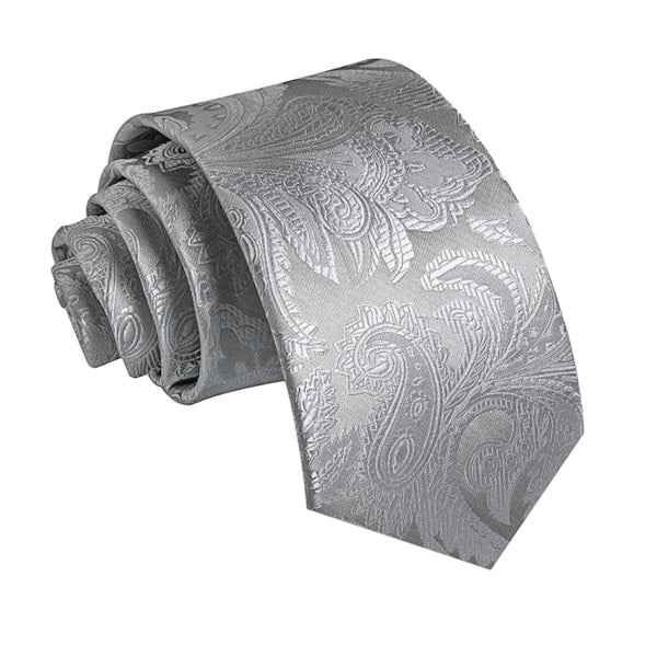 Grey silver paisley silk tie