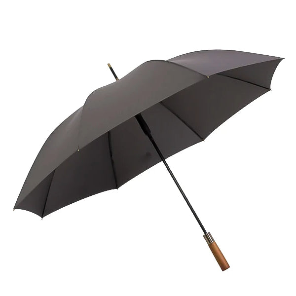Grey strong wooden umbrella open