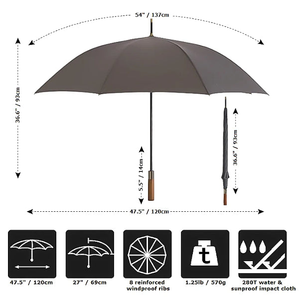 Grey strong wooden umbrella size details