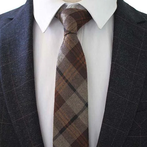 Classy Men Brown Checkered Cotton Necktie