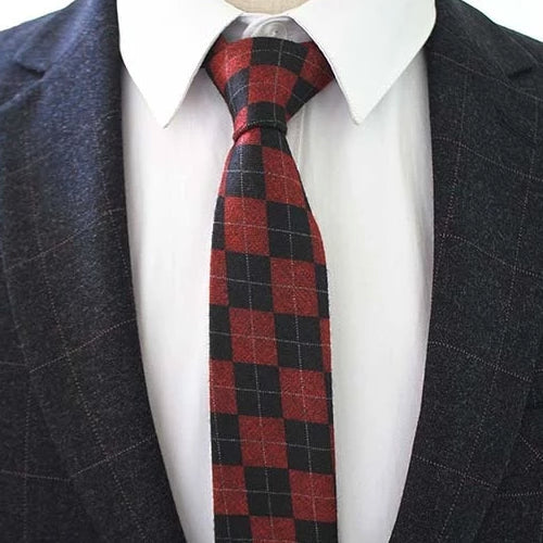 Classy Men Red Black Checkered Cotton Necktie