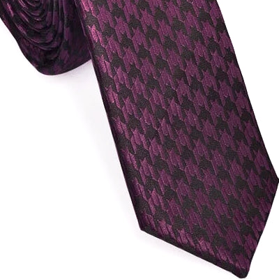 Classy Men Skinny Purple Houndstooth Tie