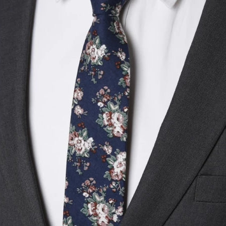 Classy Men Blue Floral Skinny Cotton Tie