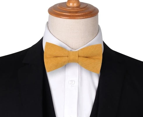 Classy Men Mustard Cotton Pre-Tied Bow Tie