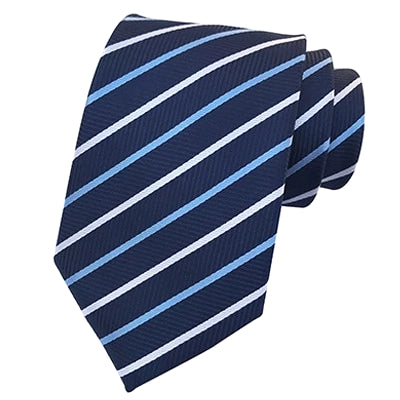 Classy Men Classic Navy Blue Striped Silk Tie - Classy Men Collection