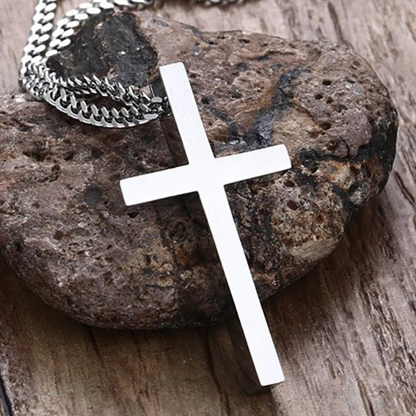 Classy Men Black Silver Christian Cross Pendant Necklace