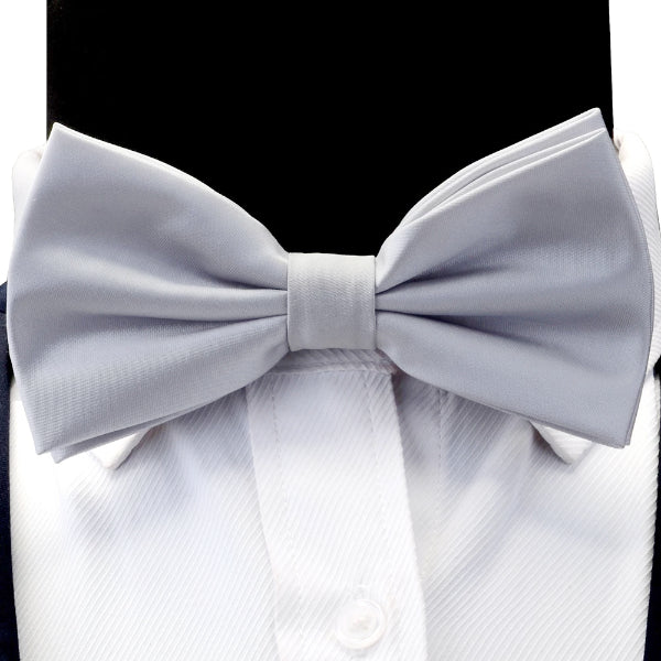 Classy Men Silver Silk Self-Tie Bow Tie
