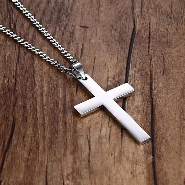 Classy Men Silver Christian Cross Pendant Necklace