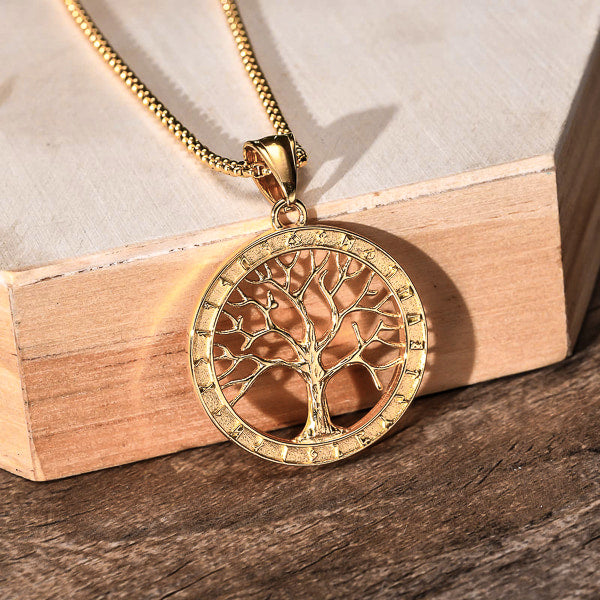 Large gold tree of life pendant necklace