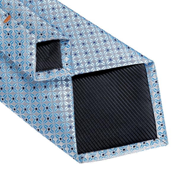 Light blue and silver floral dot silk tie details