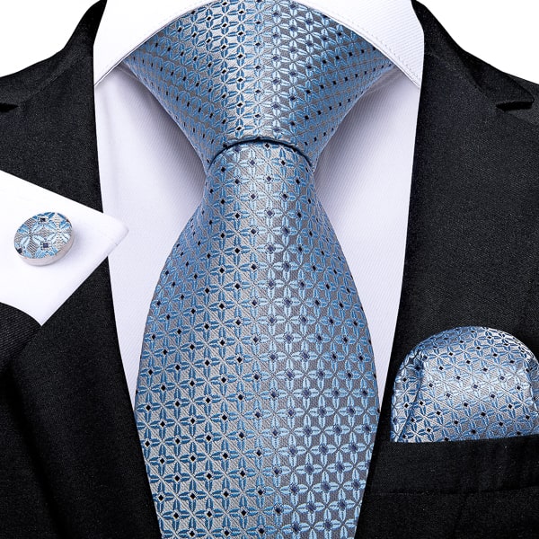 Light blue and silver silk tie with floral dotted pattern