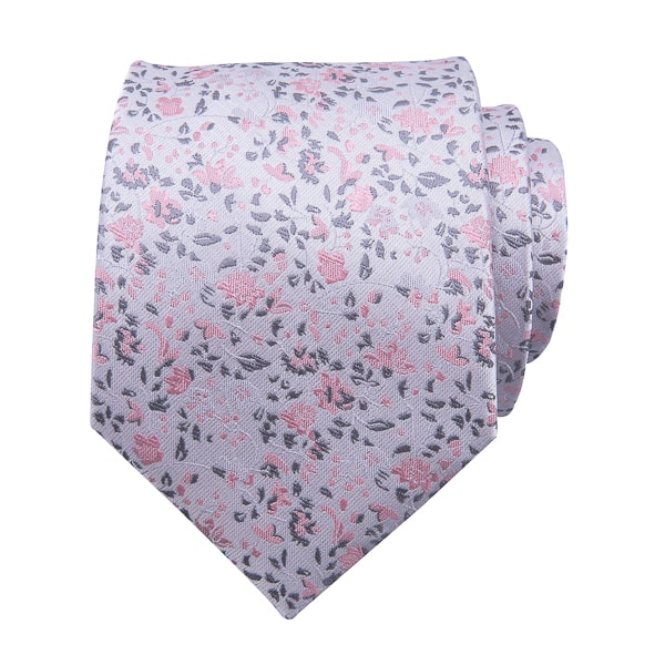 Light pink and grey floral silk tie