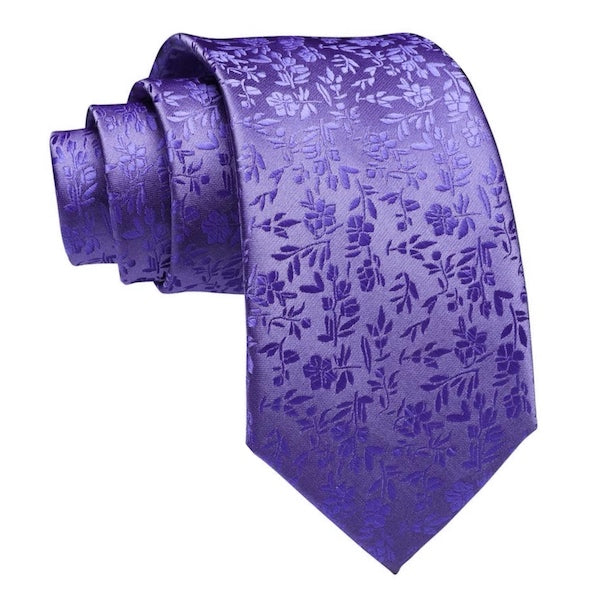 Lilac floral silk necktie for men