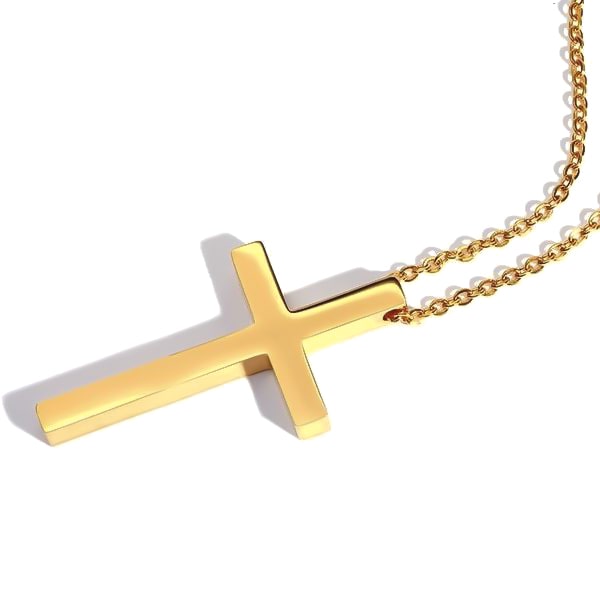 Long large gold cross pendant necklace for men