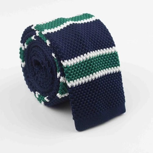 Classy Men Dark Blue Green Square Knit Tie