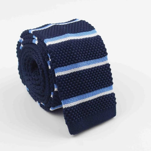Classy Men Dark Blue Striped Square Knit Tie
