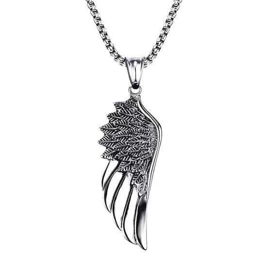 Men's Angel Wing Pendant Necklace On A White Background
