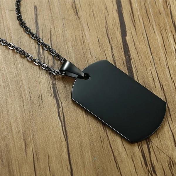 Black dog tag necklace with chain and pendant