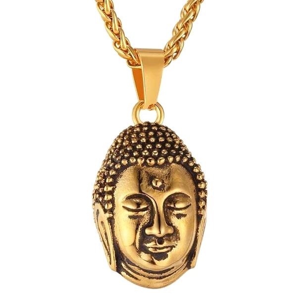 Mens gold Buddha pendant necklace