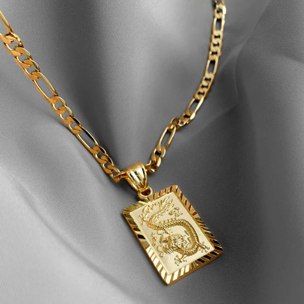 Mens gold dragon pendant necklace