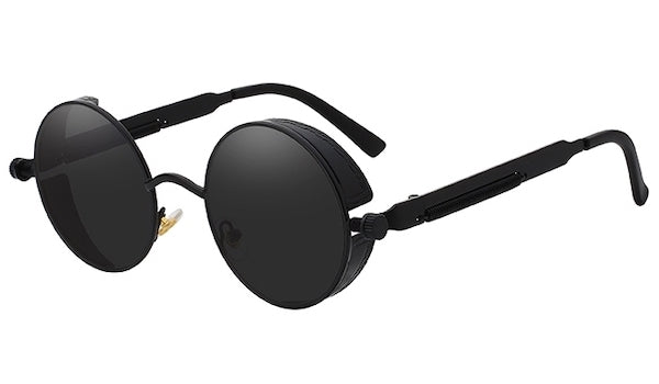 Round Vintage Sunglasses With Black Lenses & Black Frames