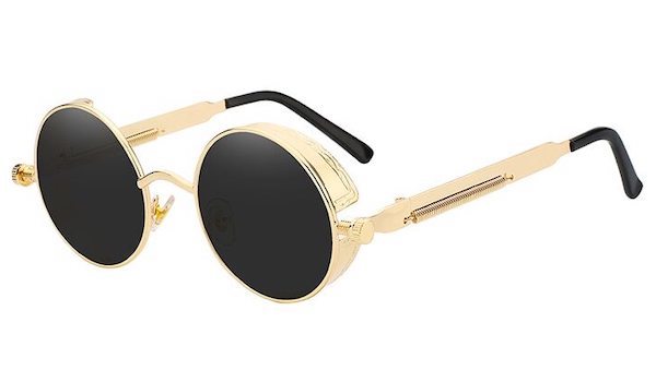 Round Vintage Sunglasses With Black Lenses & Gold Frames
