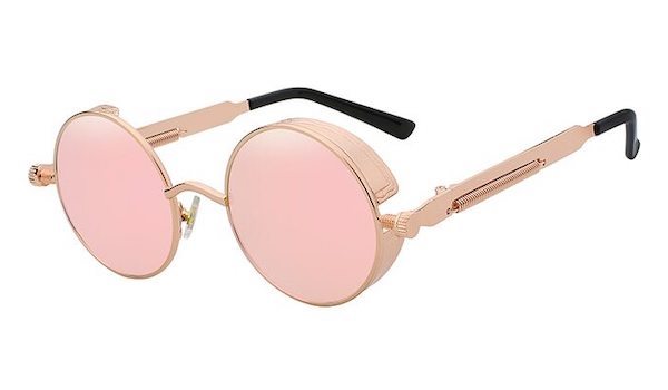 Men's Round Rose Gold Sunglasses With Mirror Lenses