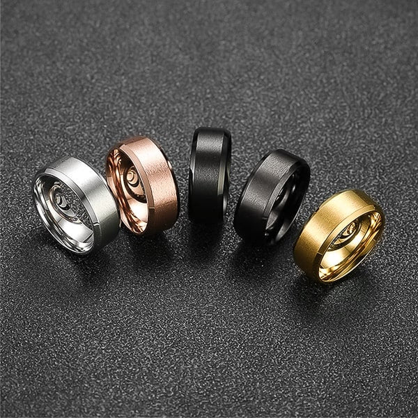 Simple black waterproof band ring for men