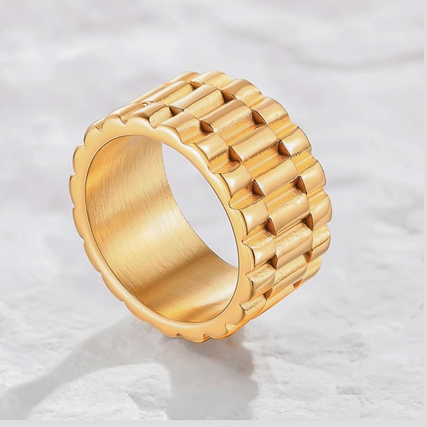 Waterproof wide gold band ring for men