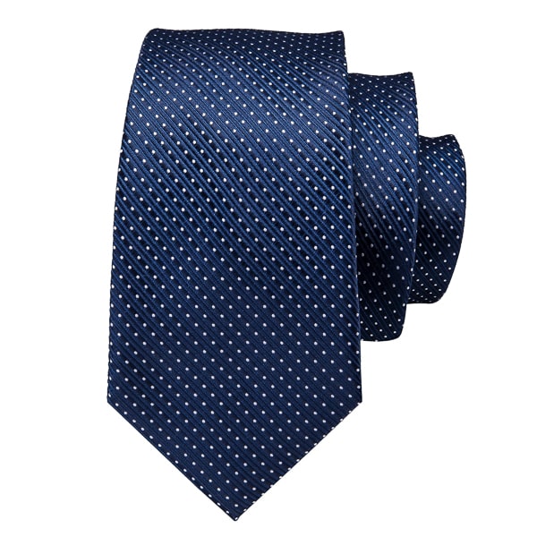 Navy blue silk tie with dot pattern