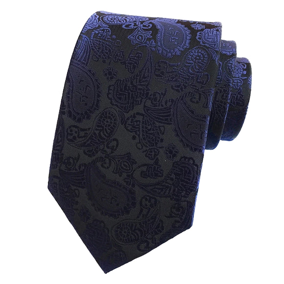 Classy Men Simple Navy Blue Paisley Tie