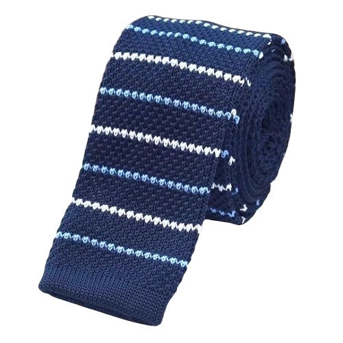 Classy Men Blue Thin Striped Square Knit Tie