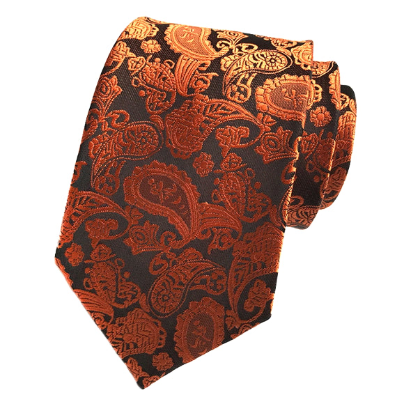 Cravatta Paisley nera arancione semplice da uomo di classe