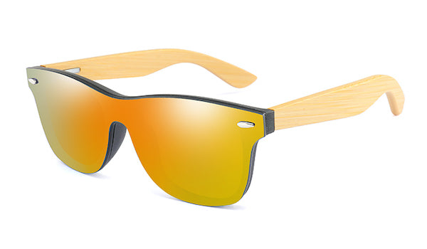 Mens bamboo wood sunglasses with flat orange mirror lens