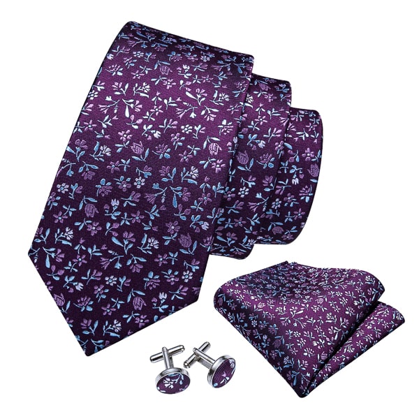 Purple silk tie with floral pattern