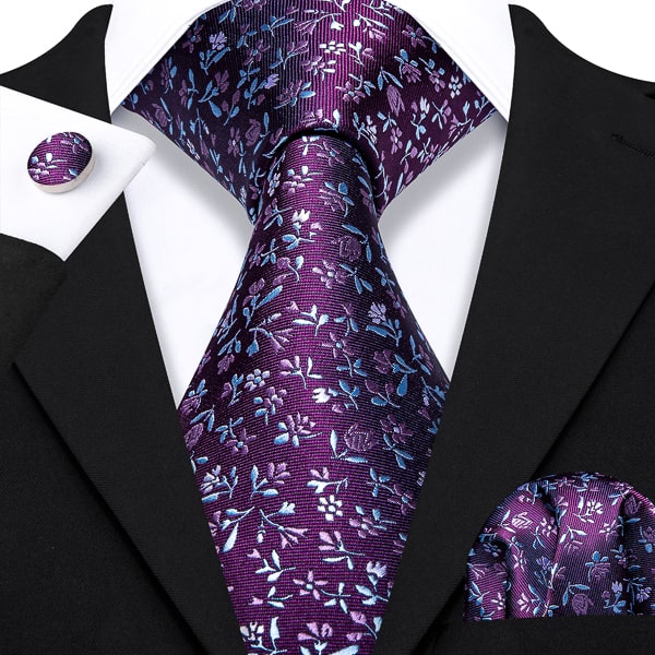 Purple flower silk tie